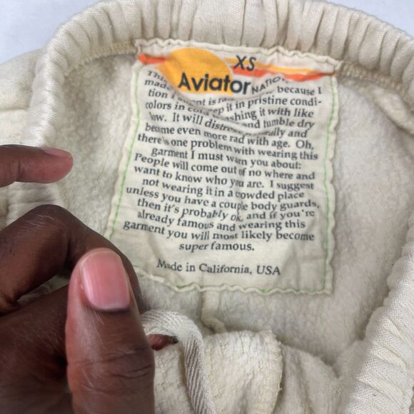 Aviator Nation Cream Logo Graphic Jogger Sweatpants Lounge Streetwear XS FLAW - Picture 4 of 12